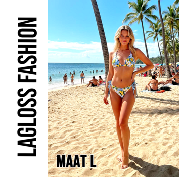 LaGloss 2-delig Dames Bikini Set Met Fruitprint Blauw Wit – Maat L