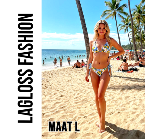 LaGloss LaGloss® 2-delig Dames Bikini Set Met Fruitprint Blauw Wit – Driehoek top – Strikbandjes – Zomermode – Beach Fashion – Maat L