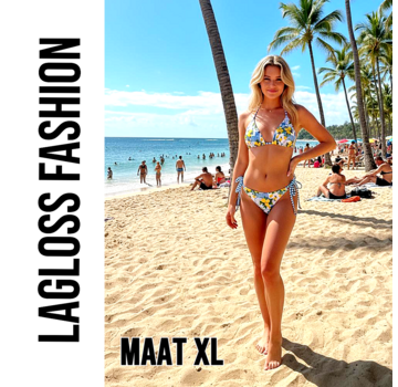 LaGloss 2-delig Dames Bikini Set Met Fruitprint Blauw Wit – Maat XL