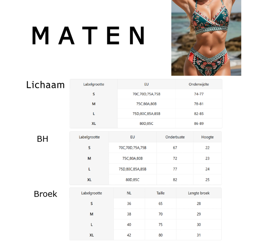 LaGloss® Bohemian Floral Print Bikini – Groen – 2-delig Set met Kruisbandjes – Maat S