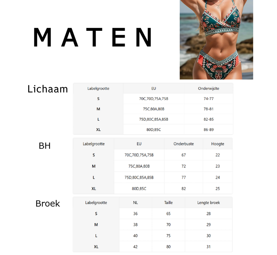 LaGloss® Bohemian Floral Print Bikini – Groen/Rood – 2-delig Set met Kruisbandjes – Maat L