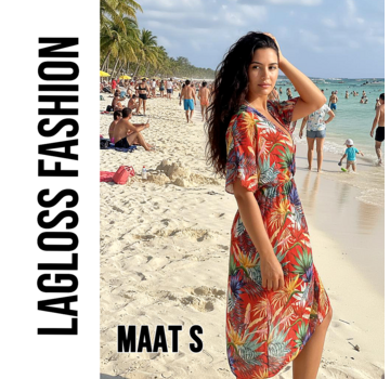 LaGloss Tropische Print Strandjurk Met V-Hals Rood Koraal – Maat S