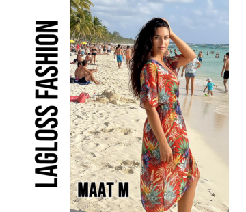 LaGloss Tropische Print Strandjurk Met V-Hals Rood Koraal – Maat M