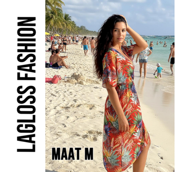 LaGloss Tropische Print Strandjurk Met V-Hals Rood Koraal – Maat M