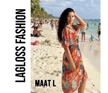 LaGloss Tropische Print Strandjurk Met V-Hals Rood Koraal – Maat L
