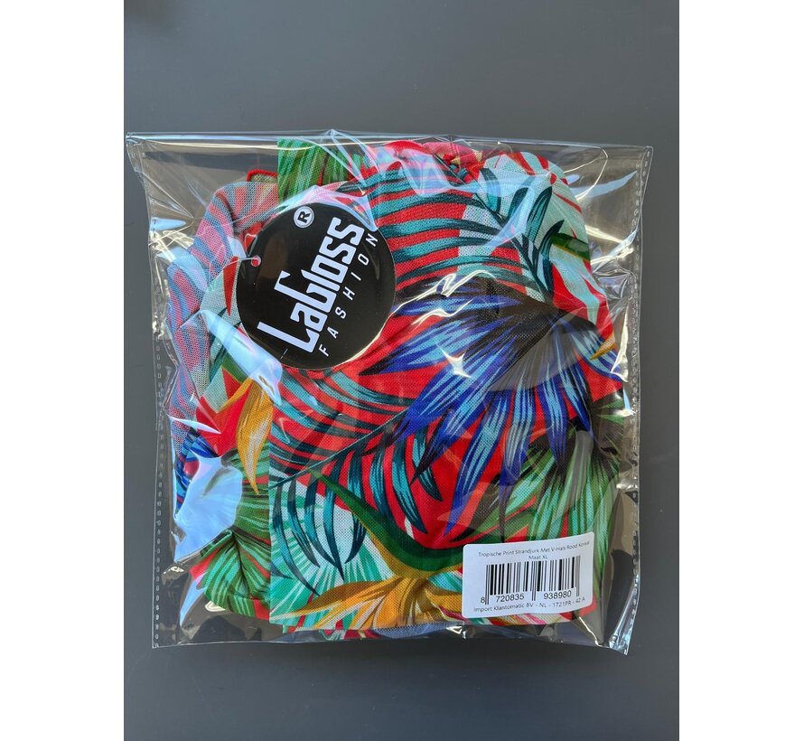 LaGloss® Tropische Print Strandjurk Met V-Hals Rood Koraal – Bloemenprint – Strand jurk – Maxi jurk – Boho Strand & Casual – Maat XL