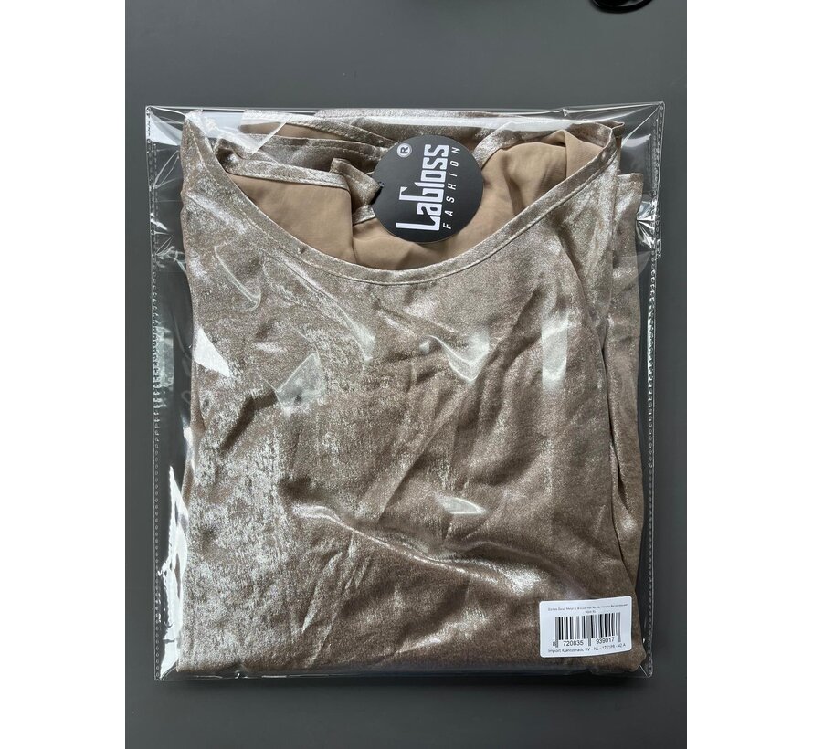 LaGloss® Dames Goud Metallic Blouse met Ronde Hals en Ballonmouwen – Chic – Casual - Lente/herfst /winter – Maat XL