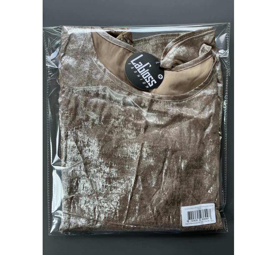 LaGloss® Dames Goud Metallic Blouse met Ronde Hals en Ballonmouwen – Chic – Casual - Lente/herfst /winter – Maat M