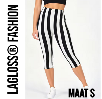 LaGloss Dames 3/4 Yoga Legging Met Hoge Taille Zwart & Wit Gestreept – Maat S