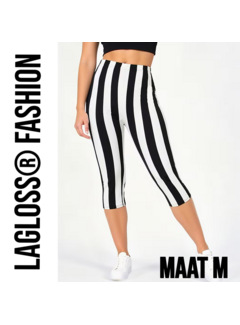 LaGloss Dames 3/4 Yoga Legging Met Hoge Taille Zwart & Wit Gestreept – Maat M