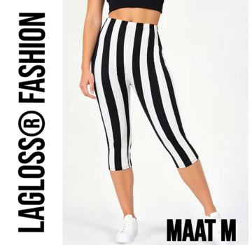 LaGloss Dames 3/4 Yoga Legging Met Hoge Taille Zwart & Wit Gestreept – Maat M