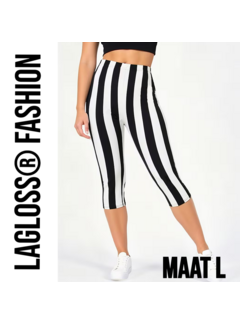 LaGloss Dames 3/4 Yoga Legging Met Hoge Taille Zwart & Wit Gestreept – Maat L