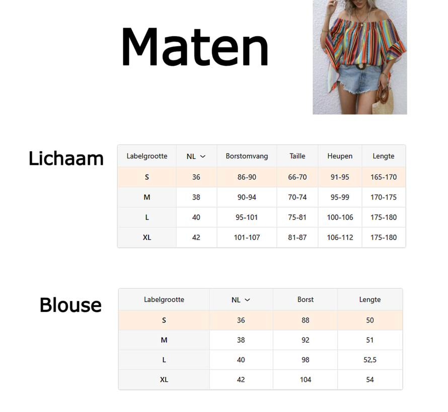 LaGloss® Gestreepte Korte Dames Off-Shoulder Blouse Met Ruches – Multicolor – Zomermode – Fashion – Casual – Maat L