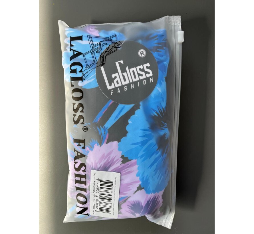 LaGloss® Dames Badpak Bloemenprint Blauw Zwart met Vierkante Halslijn – Zwempak – Beach Fashion – Strandmode – Zomer/Lente – Maat XXL