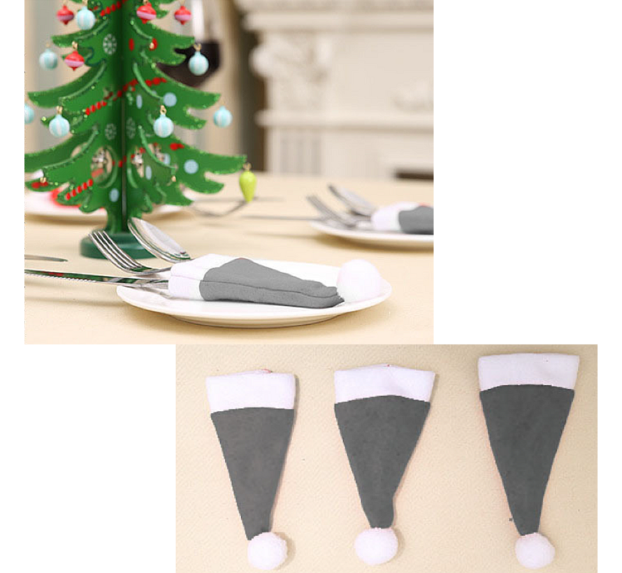 10 stuks Kerstmuts Bestekhouders Kerstdiner Tafeldecoratie Kerst - Mini Kerstmutsen - 10x Bestekhouder voor Kerstdagen - Wijnfles Decoratie- 12 x 6 cm Grijs Wit