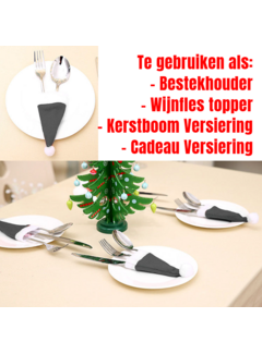 Allernieuwste.nl® 10 stuks Kerstmuts Bestekhouders - 12 x 6 cm - Grijs Wit **