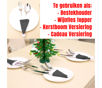Allernieuwste.nl® 10 stuks Kerstmuts Bestekhouders - 12 x 6 cm - Grijs Wit **