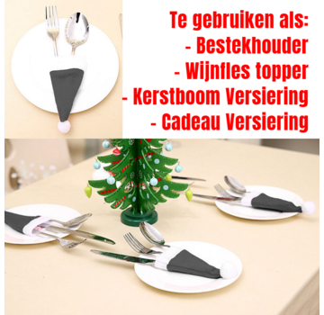 Allernieuwste.nl® 10 stuks Kerstmuts Bestekhouders - 12 x 6 cm - Grijs Wit **