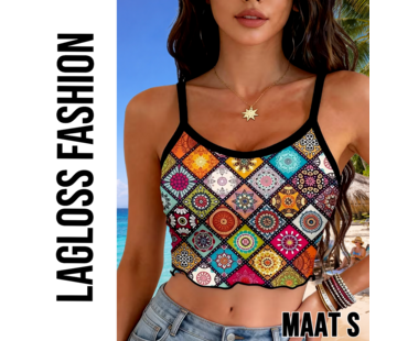 LaGloss Dames Boho Zomer Crop Top Met Mandala Print en Spaghettibandjes – Maat S