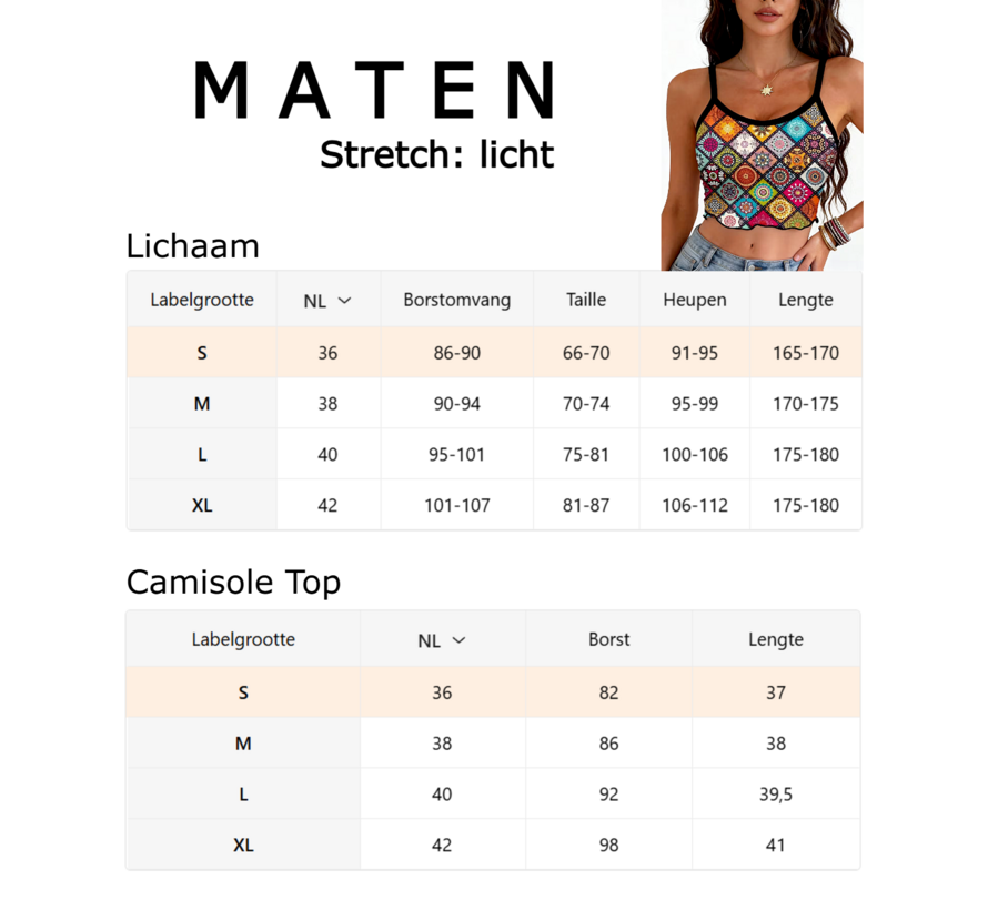 LaGloss® Dames Boho Zomer Crop Top Camisole Met Mandala Print en Spaghettibandjes – Casual – Bohemian – Lente/Zomer – Maat M