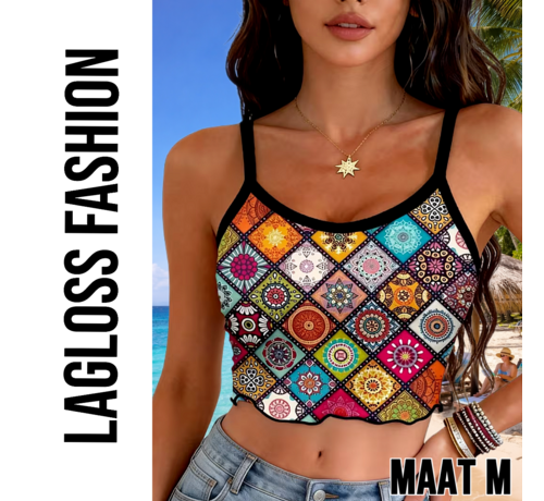 LaGloss LaGloss® Dames Boho Zomer Crop Top Camisole Met Mandala Print en Spaghettibandjes – Casual – Bohemian – Lente/Zomer – Maat M