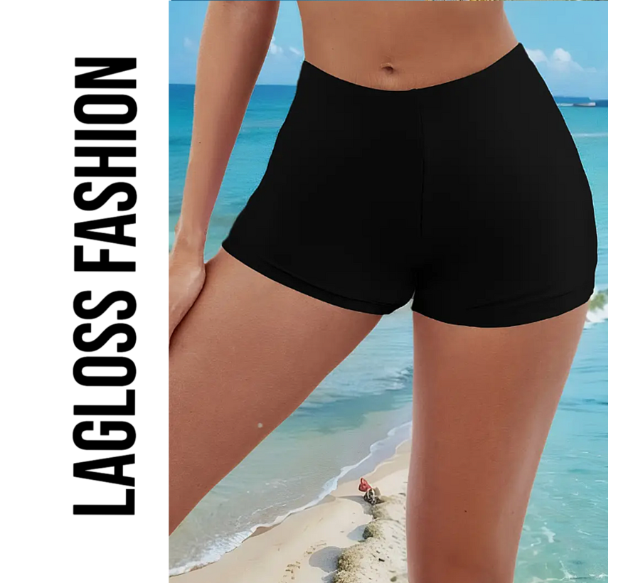 LaGloss® Afslankende Dames Zwembroek Zwart – Hoog Taille Badmode Short – Maat XL