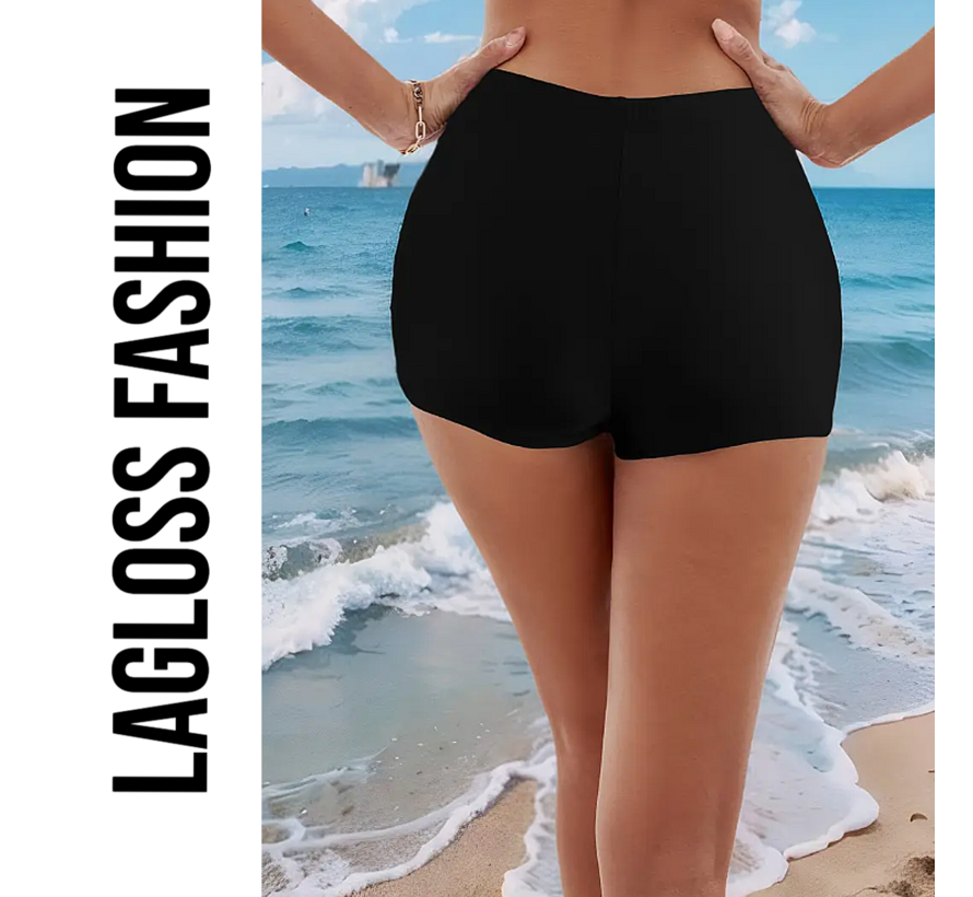 LaGloss® Afslankende Dames Zwembroek Zwart – Hoog Taille Badmode Short – Maat XL