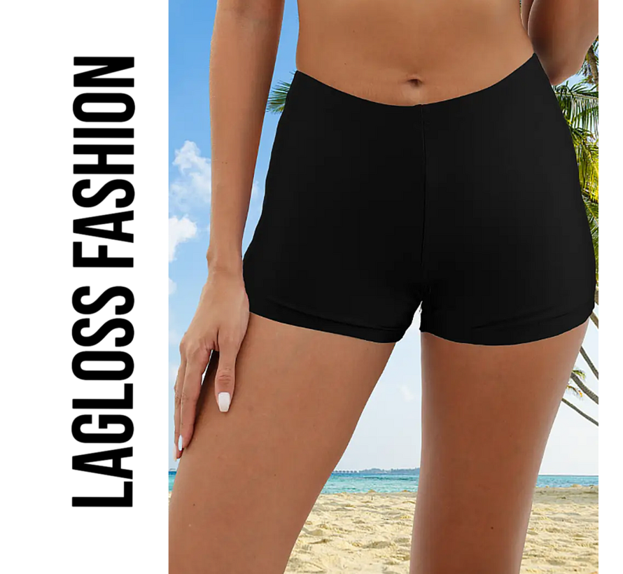 LaGloss® Afslankende Dames Zwembroek Zwart – Hoog Taille Badmode Short – Maat XL