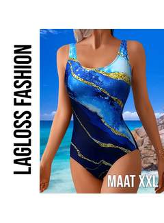 LaGloss Blauw met Gouden Accenten Badpak– Maat XXL