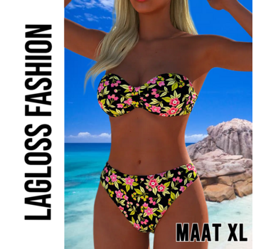 LaGloss 2-delige Trendy Bloemenprint Bandeloze Bikini Set – Maat XL