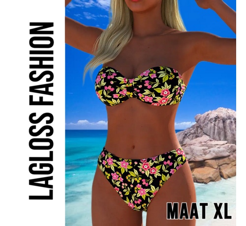 LaGloss LaGloss® Trendy Strapless Bikini Set – 2-delige Bloemenprint Badmode voor Dames – Strapless Top & Bikini Slip – Maat XL