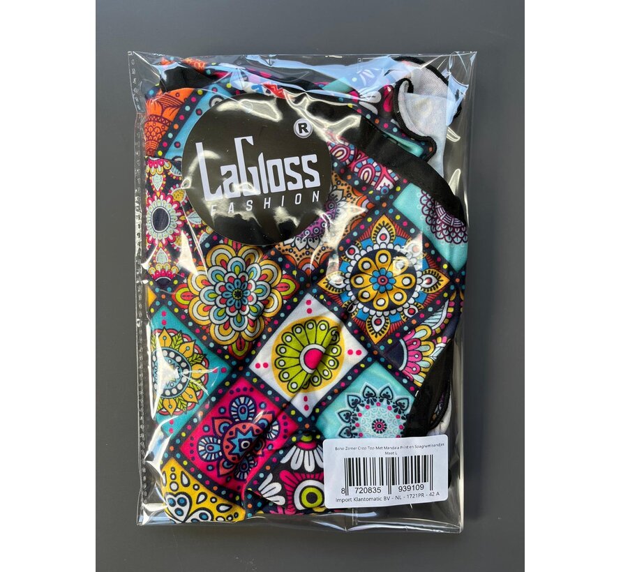 LaGloss® Dames Boho Zomer Crop Top Camisole Met Mandala Print en Spaghettibandjes – Casual – Bohemian – Lente/Zomer – Maat L