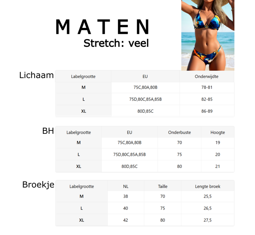 LaGloss® 2-delig Dames Bikini Set met Oceaanblauw Aquarelprint – Haltertop – Diepe V-hals – Goud Detail – Strandmode – Beach Fashion – Maat M
