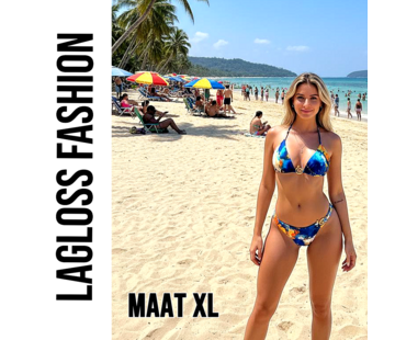 LaGloss 2-delig Dames Bikini Set met Oceaanblauw Aquarelprint – Maat XL