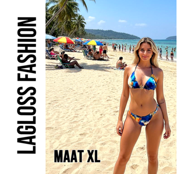 LaGloss 2-delig Dames Bikini Set met Oceaanblauw Aquarelprint – Maat XL