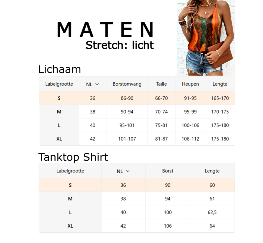 LaGloss® Dames Kleurrijk Casual Tanktop met V-hals Oranje Groen – Zomer/Lente – Abstract – Shirt – Maat M