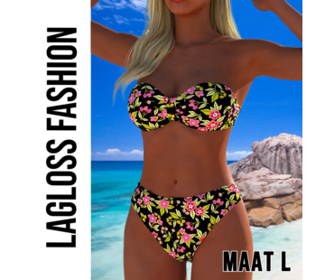 LaGloss 2-delige Trendy Bloemenprint Bandeloze Bikini Set – Maat L