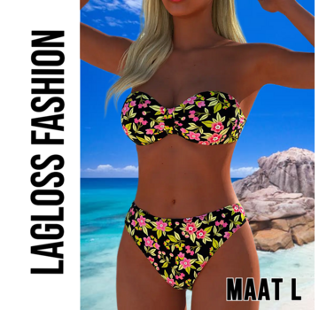LaGloss 2-delige Trendy Bloemenprint Bandeloze Bikini Set – Maat L