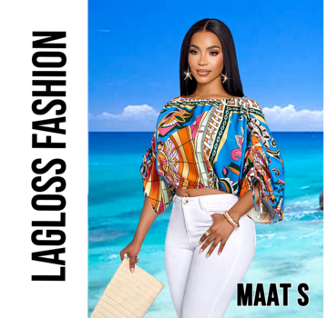 LaGloss Dames Kleurrijke Print Off-Shoulder Blouse met Verstelbare Mouwen – Maat S