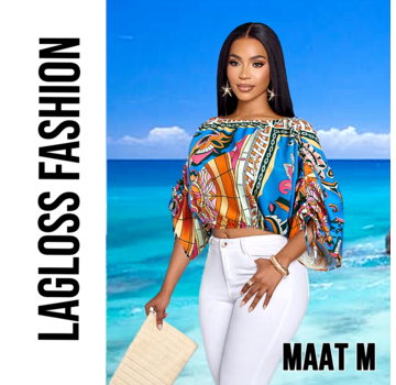 LaGloss Dames Kleurrijke Print Off-Shoulder Blouse met Verstelbare Mouwen – Maat M