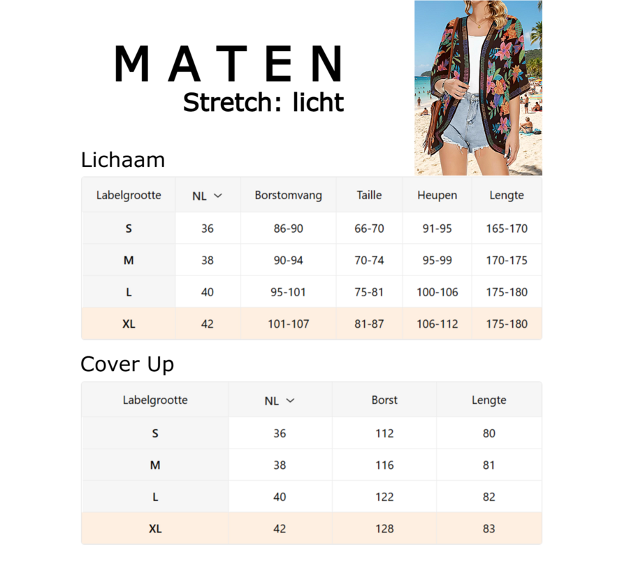 LaGloss® Luxe Bohemian Strand Kimono - Luchtige Dames Cover-Up Zwart met Tropische Bloemenprint – Strandovergooier – Zomer/Lente – Maat L