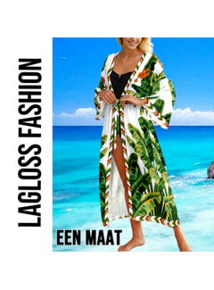 LaGloss Luxe Bohemian Lange Strand Kimono Dames met Tropische Bladprint – One Size