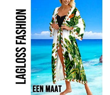 LaGloss Luxe Bohemian Lange Strand Kimono Dames met Tropische Bladprint – One Size