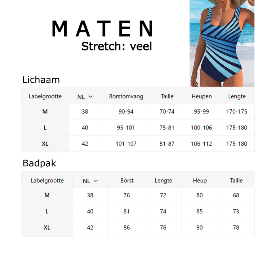 LaGloss® Dames Sportief Corrigerend Badpak met Blauw Gestreepte Patroon – Gewatteerde Cup – Zomermode- Beachfashion – Afslankend effect – Maat XL