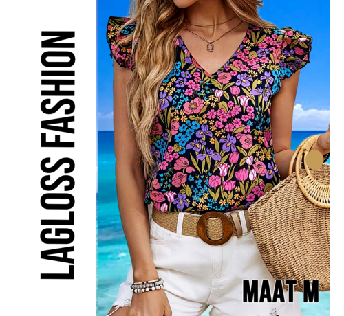 LaGloss LaGloss® Elegante Dames Gebloemde Blouse met Bloemenprint en V-Hals – Zomertop – Lente/Zomer – Comfortabel – Maat M