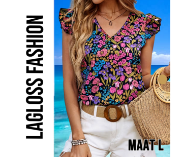 LaGloss Elegante Dames Gebloemde Blouse met Bloemenprint en V-Hals – Maat L