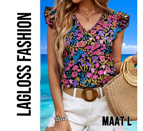 LaGloss LaGloss® Elegante Dames Gebloemde Blouse met Bloemenprint en V-Hals – Zomertop – Lente/Zomer – Comfortabel – Maat L