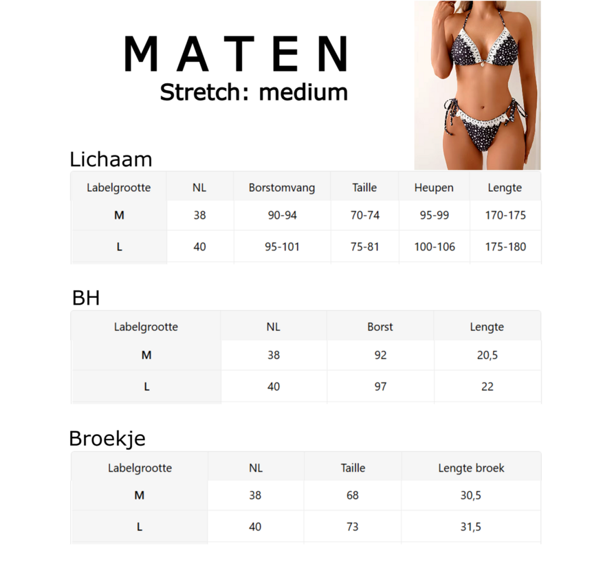 LaGloss® 2-delig Dames Bikini Set Retro Polka Dot – Zwart Wit – Kant – Halter Bikini – Beach Fashion – Strandmode – Maat M
