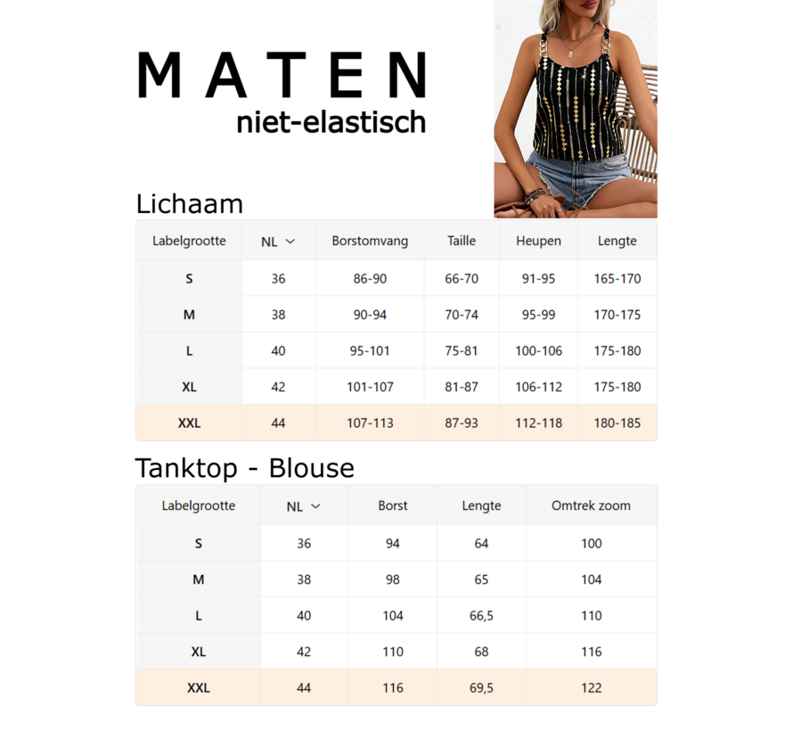 LaGloss® Luxe Zwart Gouden Tanktop Blouse met Geometrische Print en Goud Metalen Kettingbandjes – Lente/Zomer/Herfst – Casual – Maat S