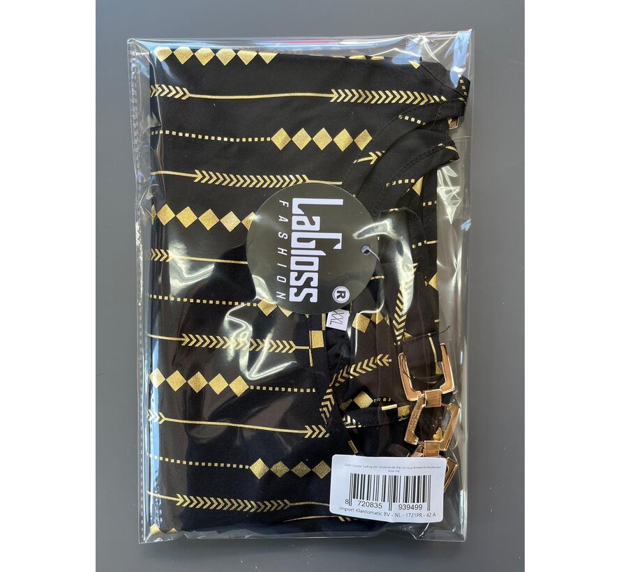LaGloss® Luxe Zwart Gouden Tanktop Blouse met Geometrische Print en Goud Metalen Kettingbandjes – Lente/Zomer/Herfst – Casual – Maat XXL